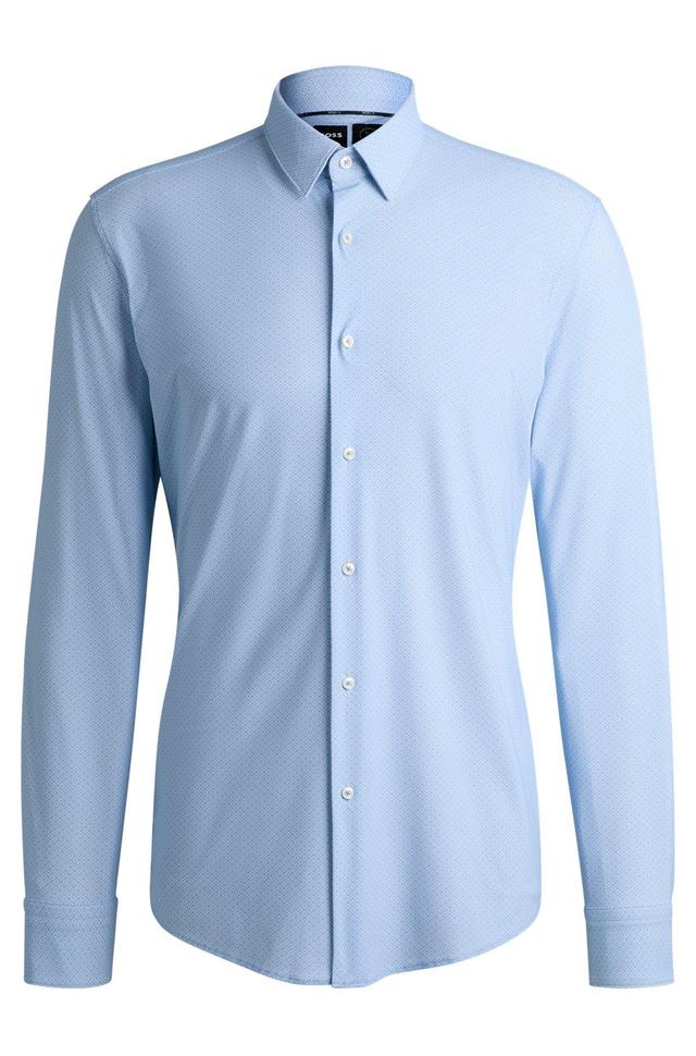 BOSS - Slim-fit shirt in geometric-print performance-stretch jersey - Light Blue Product Image