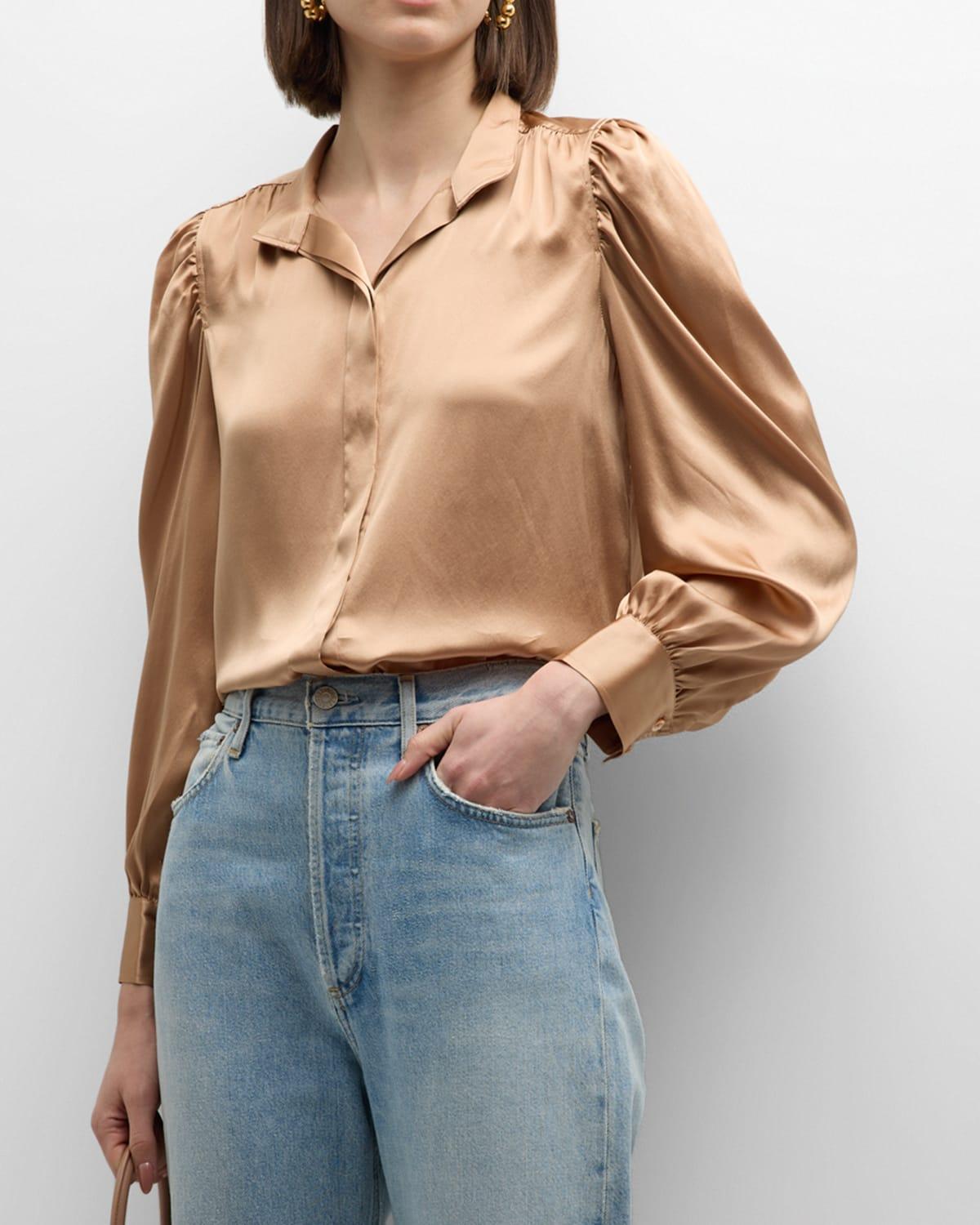 Womens Gillian Silk Puff-Sleeve Blouse Product Image