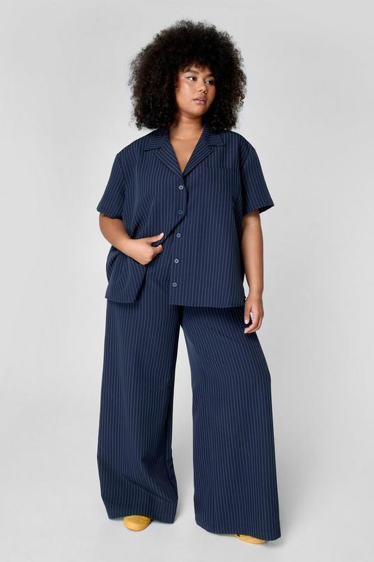 Plus Pinstripe Button Front Detail Tailored Trouser.  product image