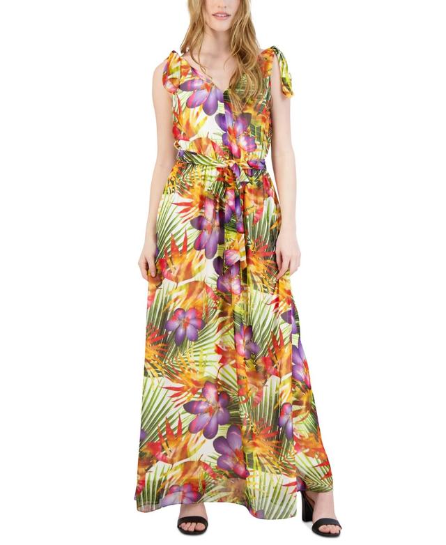 Donna Ricco Womens Printed Tie-Shoulder Maxi Dress Product Image