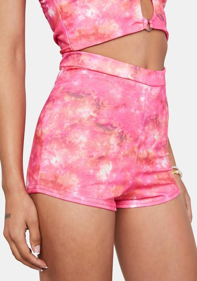 Daisy Street High Waist Tie Dye Shorts - Pink Product Image