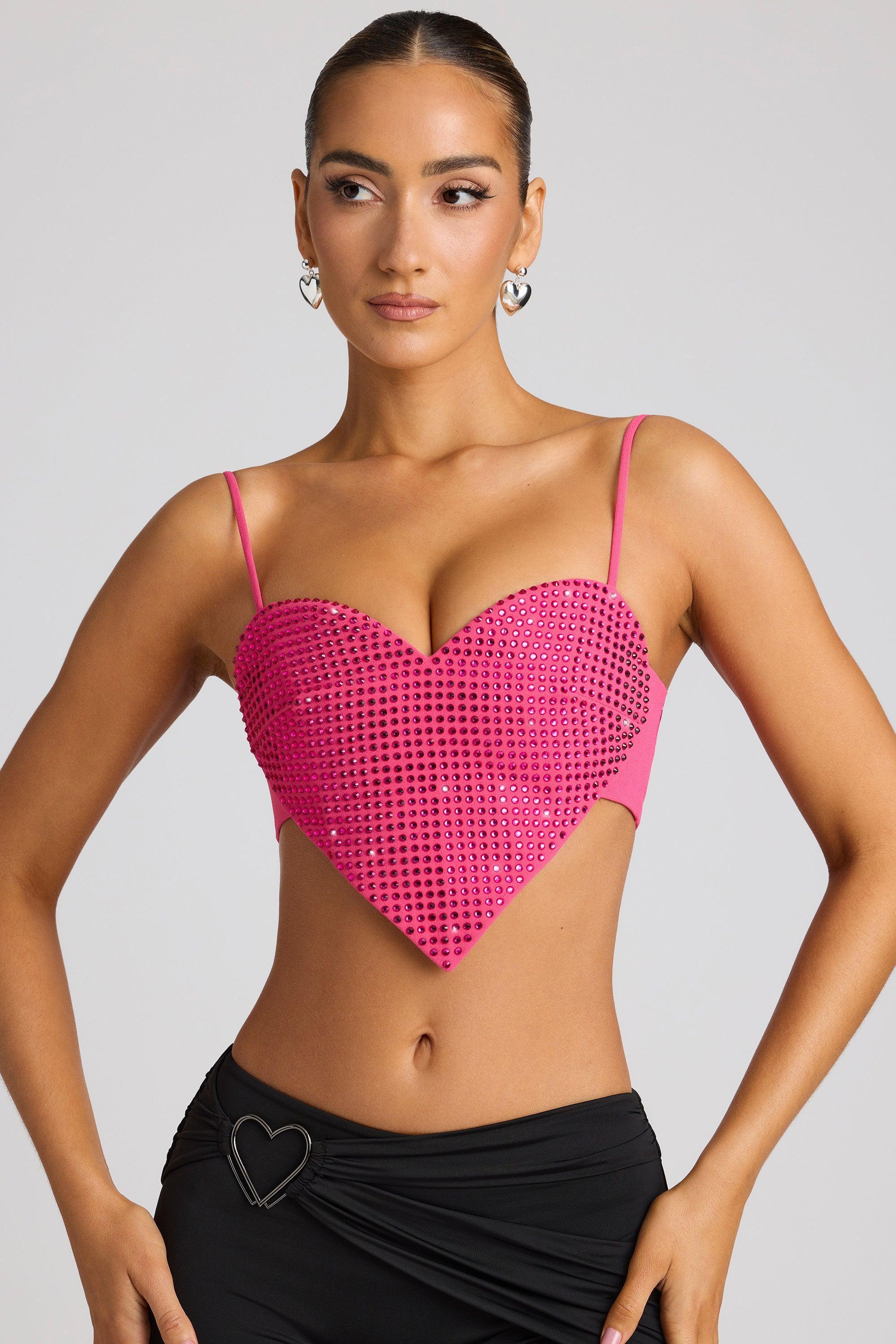 Embellished Heart Detail Crop Top in Magenta Product Image