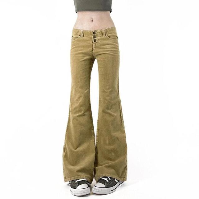 Low Rise Plain Corduroy Slim-Fit Boot-Cut Pants Product Image