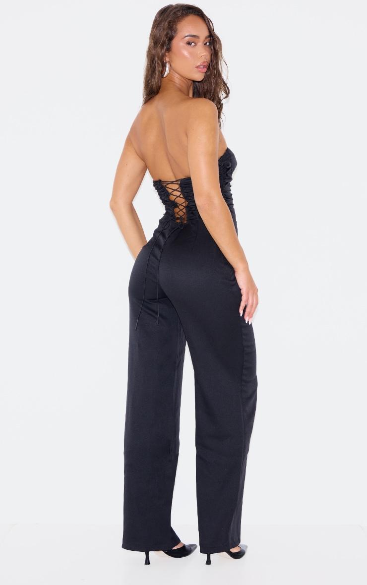 Black Bandeau Corset Lace Up Back Jumpsuit Product Image