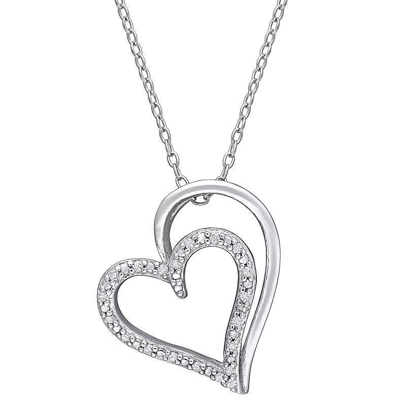 Stella Grace Sterling Silver 1/10 Carat T.W. Diamond Double Heart Pendant Necklace, Womens Product Image