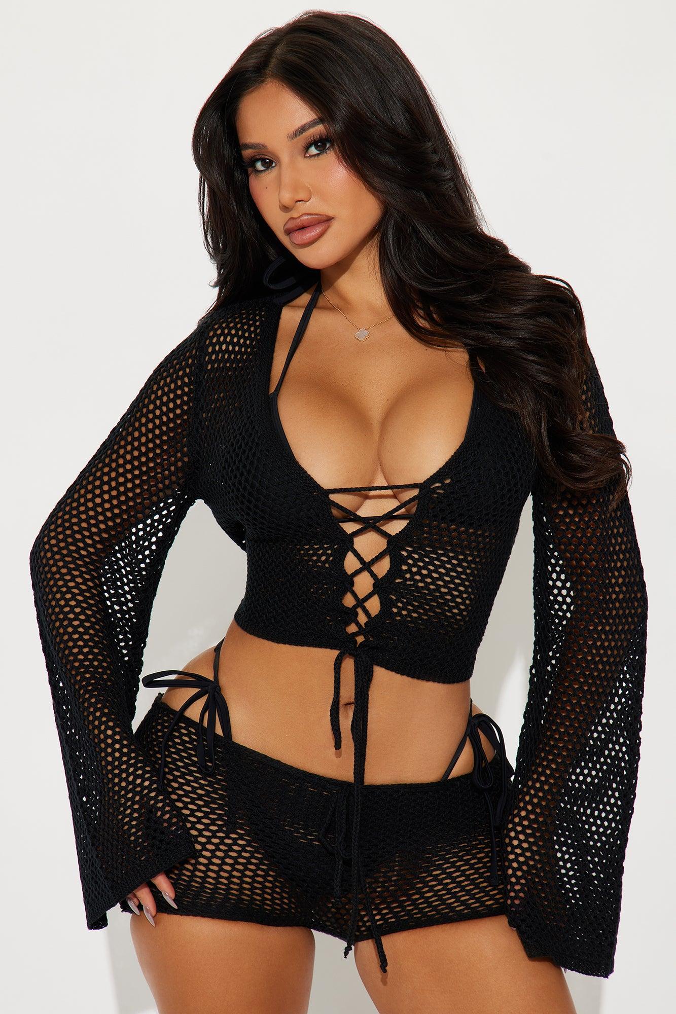 Out All Summer II Crochet Cover Up Set - Black Product Image