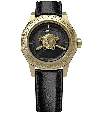 Mens Medusa Deco IP Yellow Gold & Leather Strap Watch/38MM Product Image