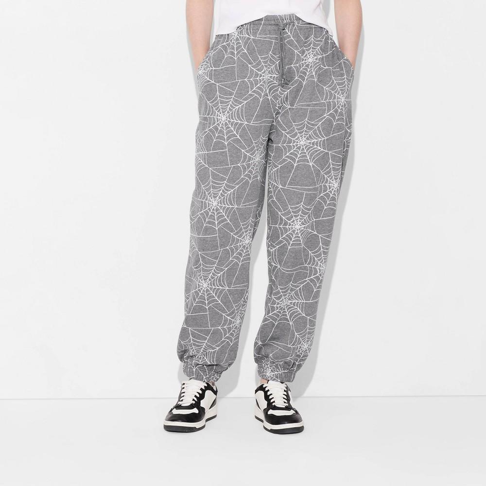 Womens Spiderweb Print Graphic Sweatpants - Charcoal Product Image