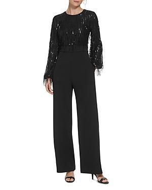 Eliza J Sequin Fringe Long Sleeve Jumpsuit Product Image