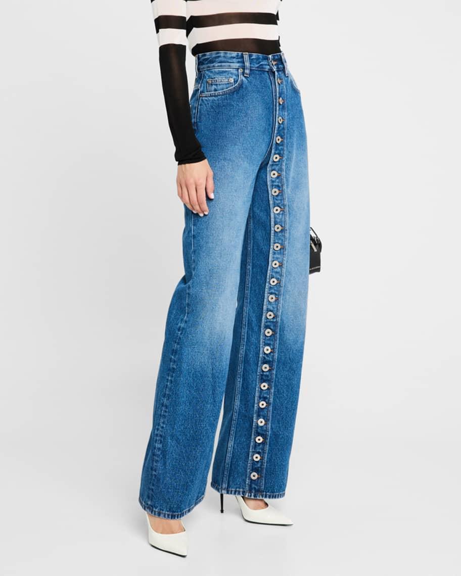 Exposed Button Wide-Leg Denim Jeans Product Image