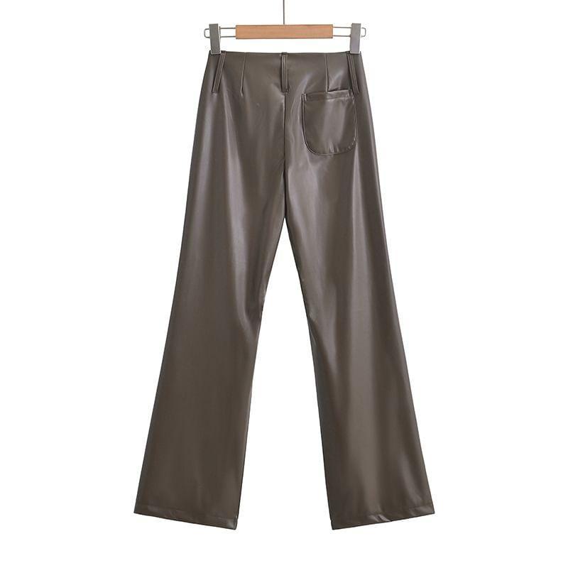 High Waist Faux Leather Flared Pants Product Image