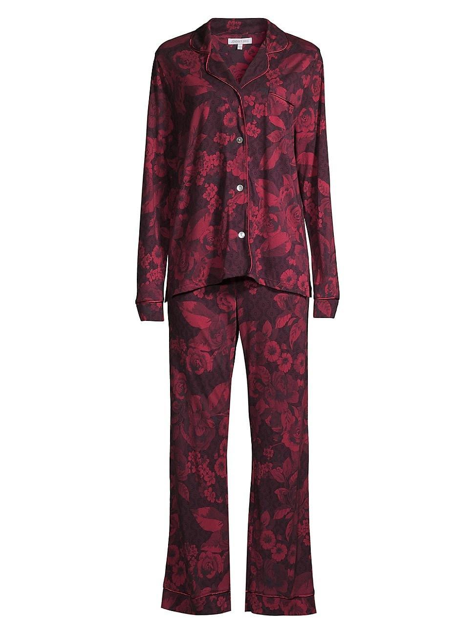 Womens Cotton-Blend Floral 2-Piece Pajama Set Product Image