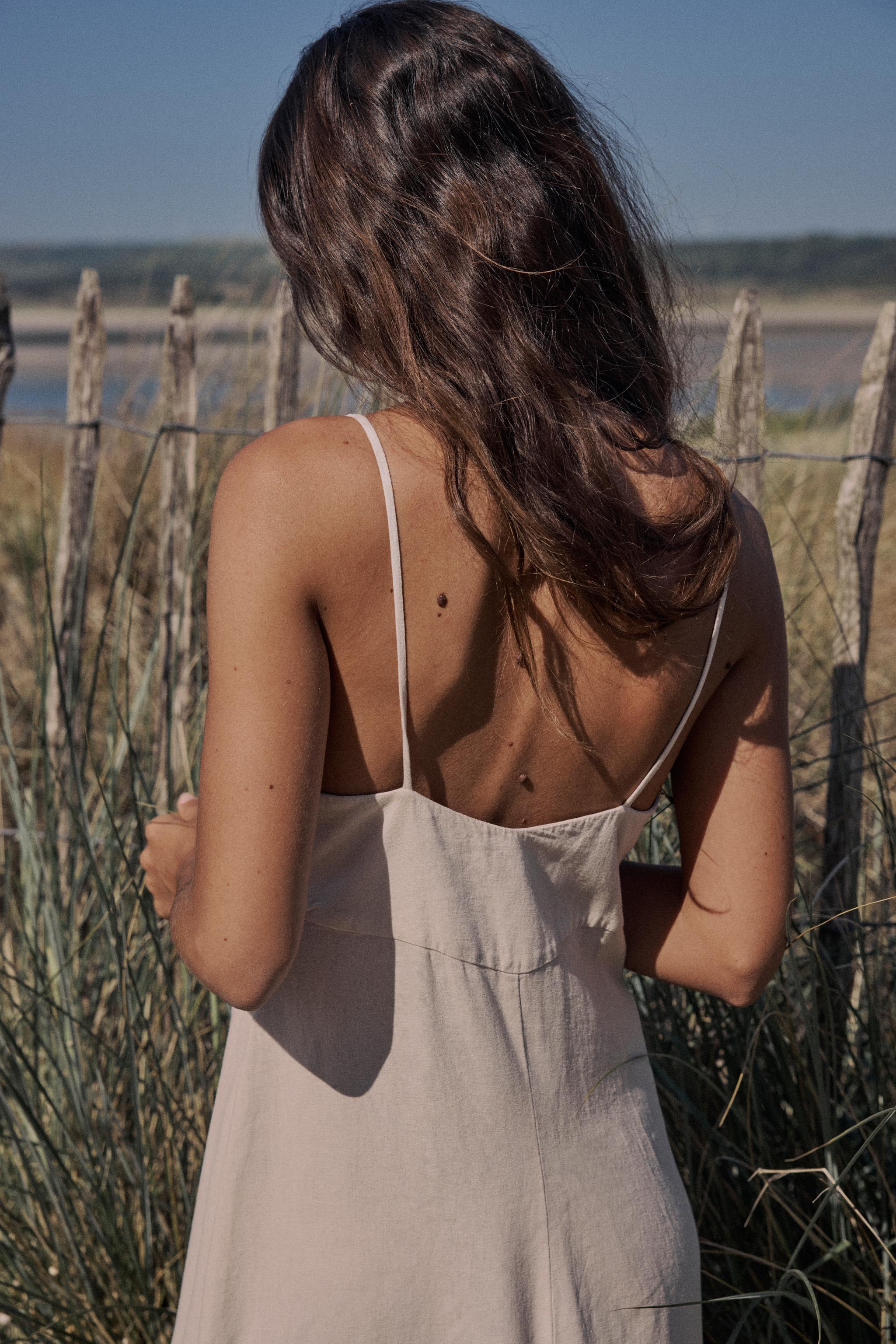 STRAPPY LINEN BLEND MIDI DRESS Product Image