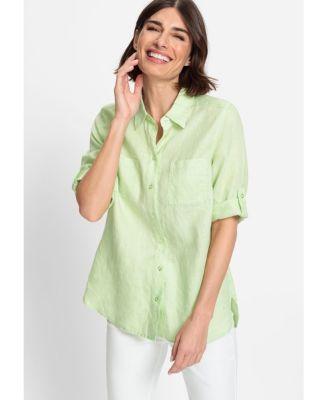 Olsen Womens Cotton Linen Shirt with Rolled Sleeve Tab Detail Product Image