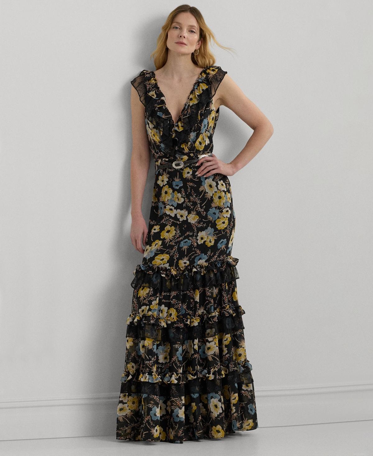 Women's Tiered Ruffled Floral Gown Product Image