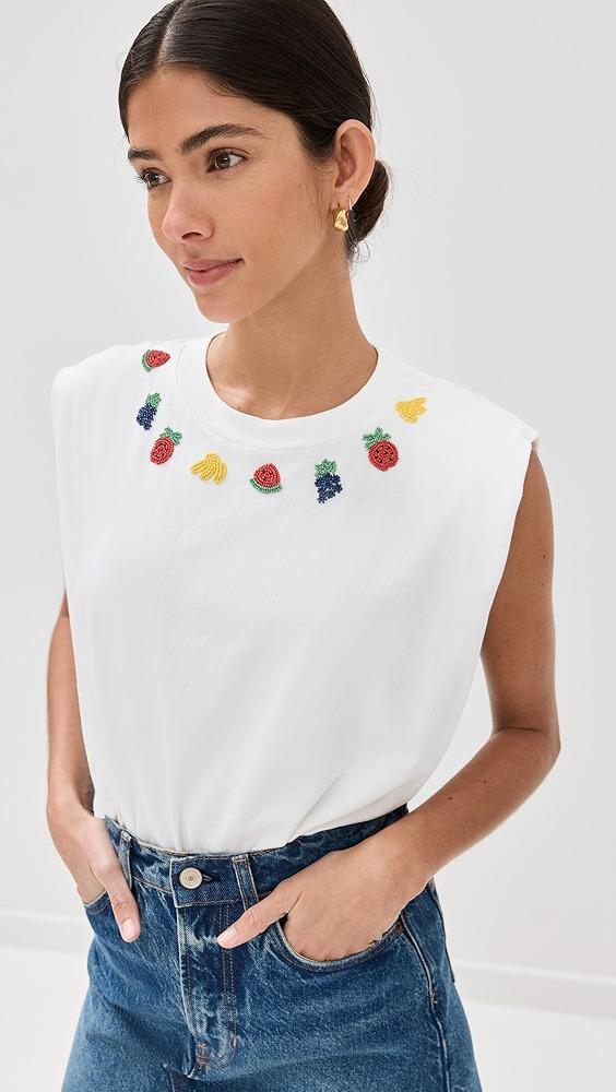 FARM Rio Beaded Fruits White Sleeveless T-Shirt | Shopbop Product Image