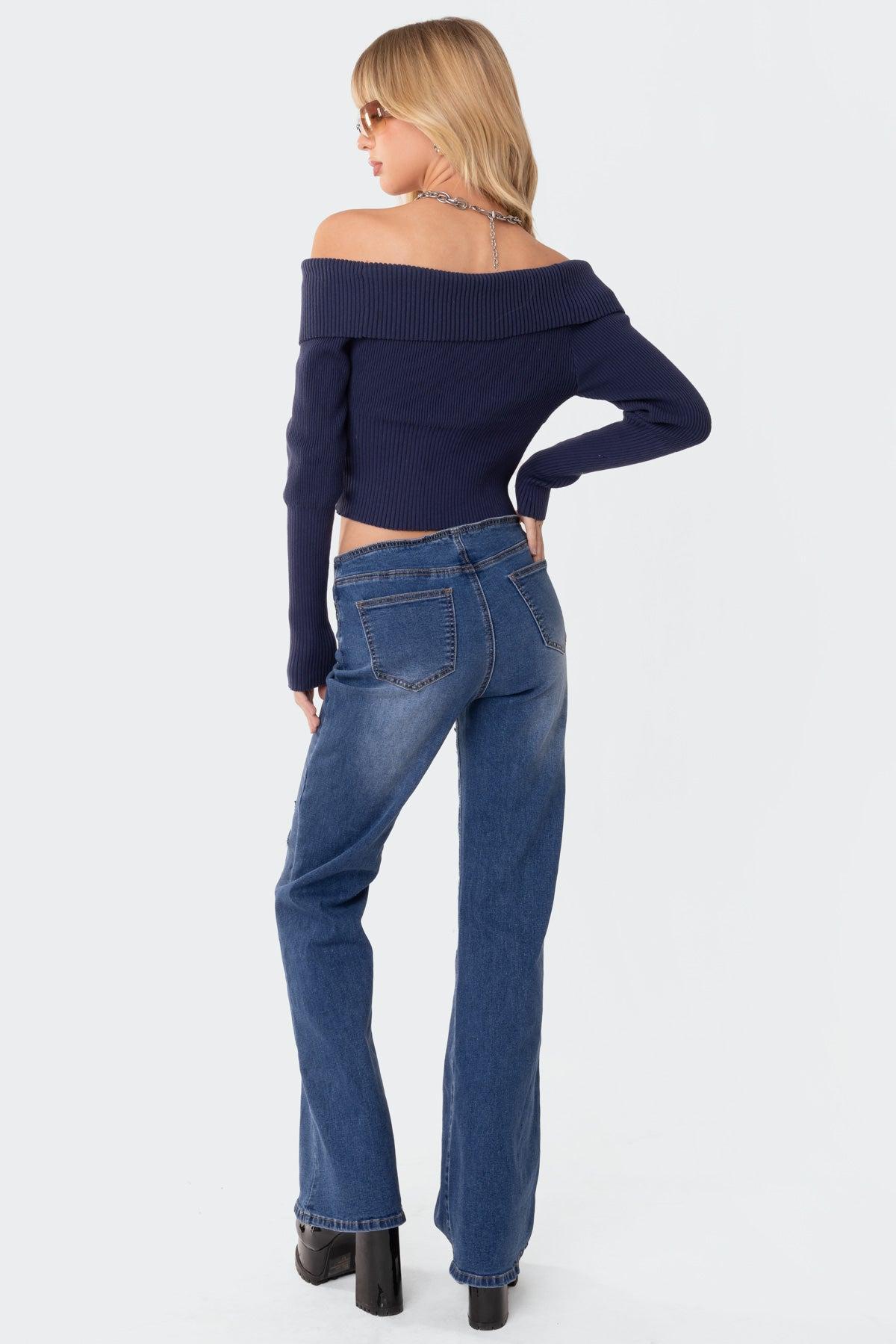 Fold Over Double Zip Knit Top Product Image