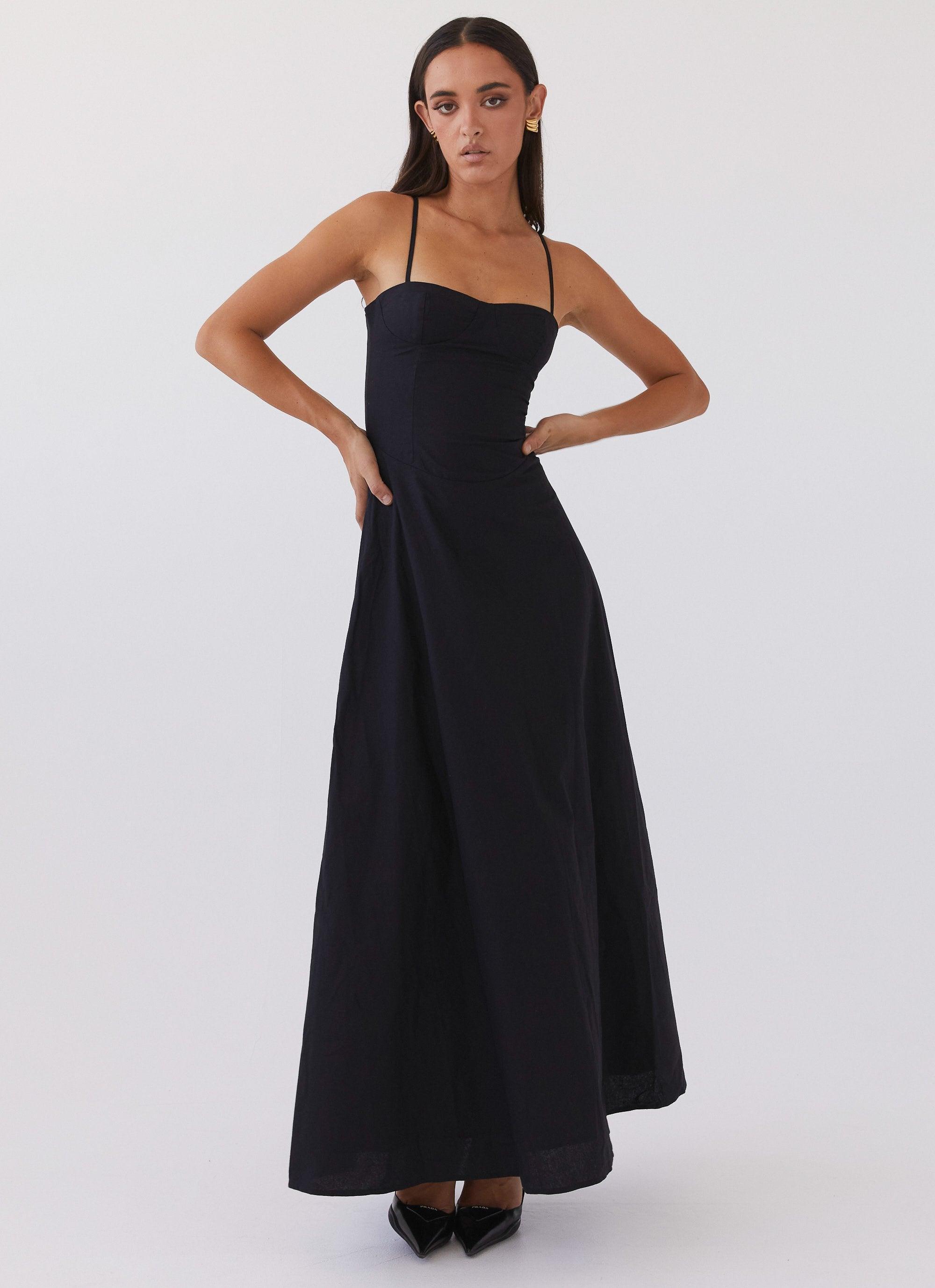 Angelina Linen Maxi Dress - Black Product Image