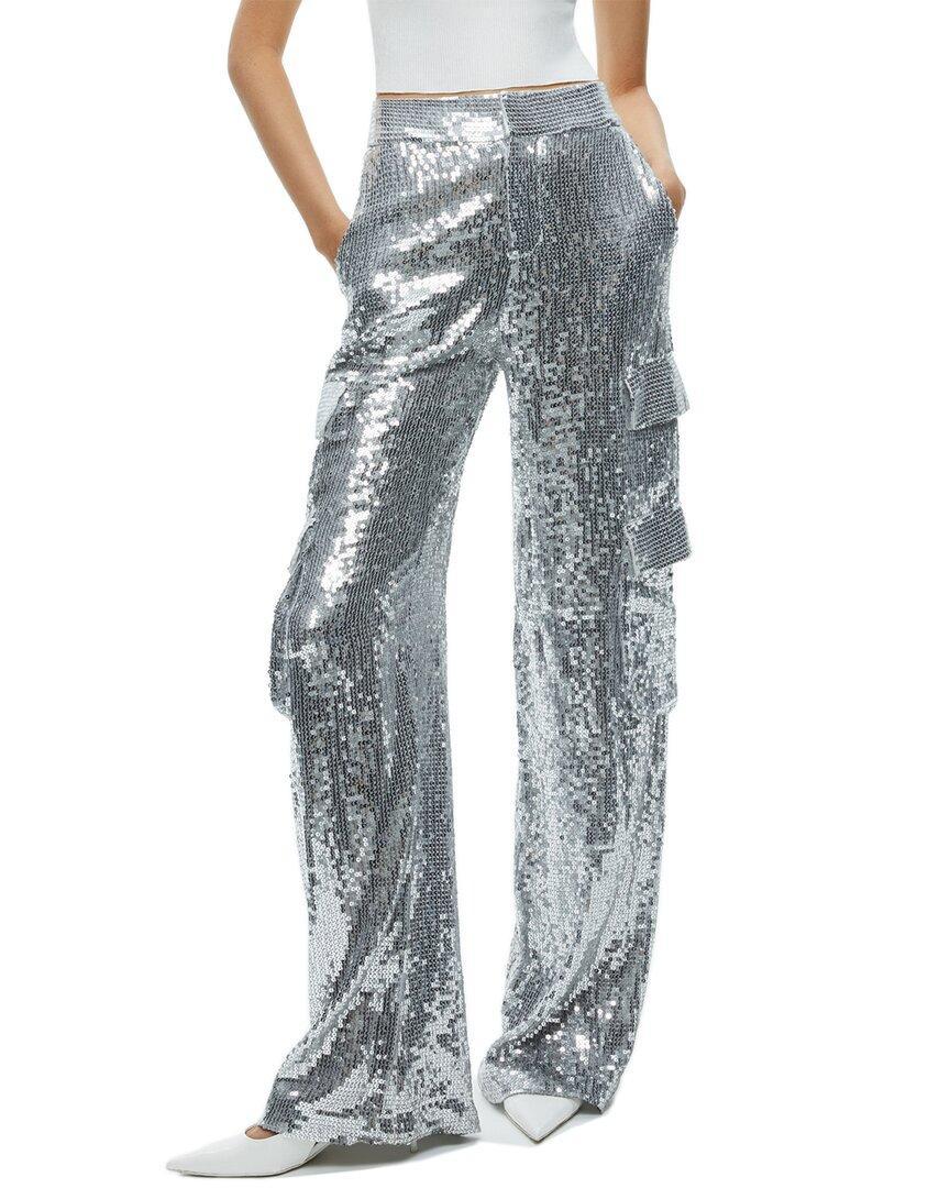 ALICE AND OLIVIA Alice + Olivia Hayes Sequin Wide Leg Cargo Pant In Grey Product Image