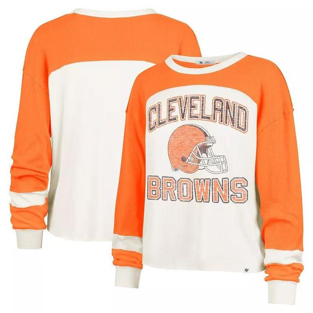 Womens 47 Cream Cleveland Browns Double Header Curve Raglan Long Sleeve Crop Top Product Image