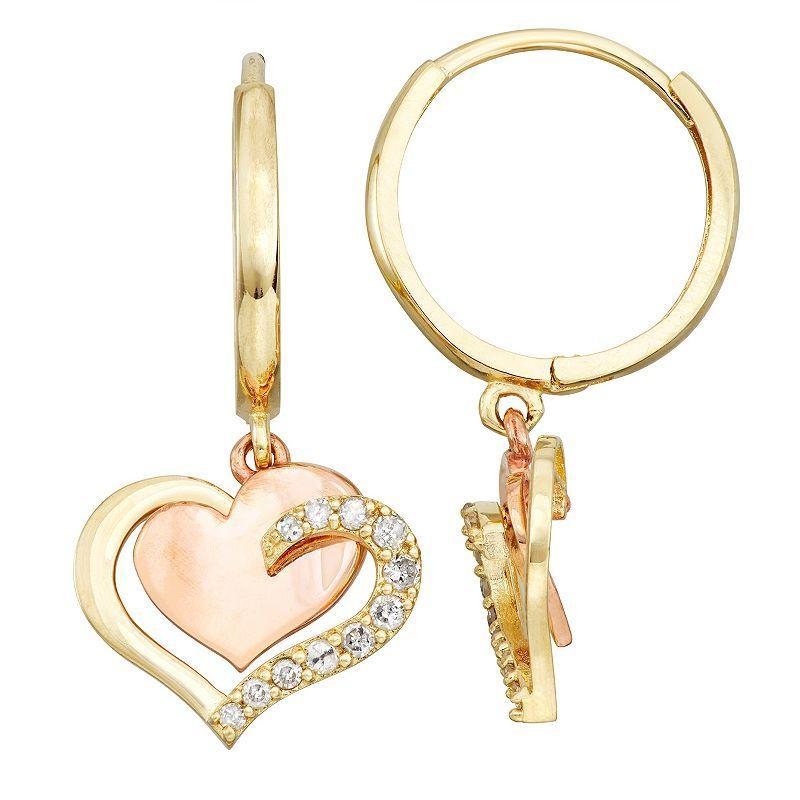 Tiara 10k Gold 1/6 Carat T.W. Diamond Heart Dangle Earrings, Womens Product Image