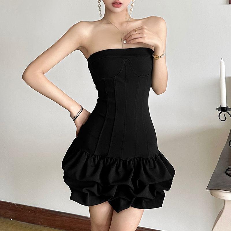 Plain Ruched Mini Balloon Tube Dress Product Image