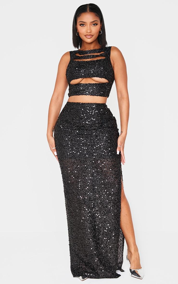 Shape Black Sequin Maxi Skirt product image