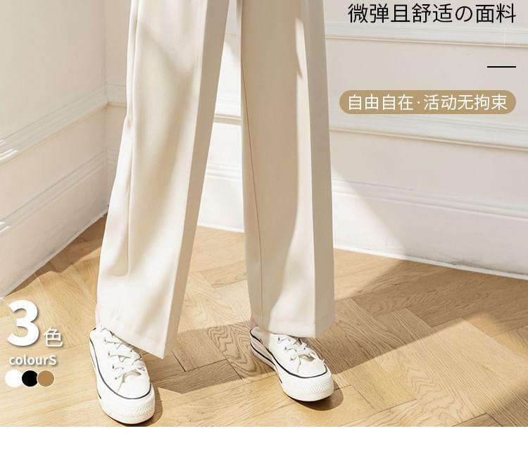 High-Waist Plain Self-Tie Wide-Leg Suit Pants Product Image