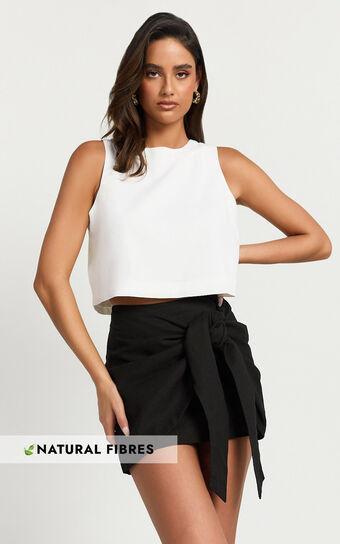 Vicky Top - Linen Look Shift Key Hole Crop Top in White Product Image