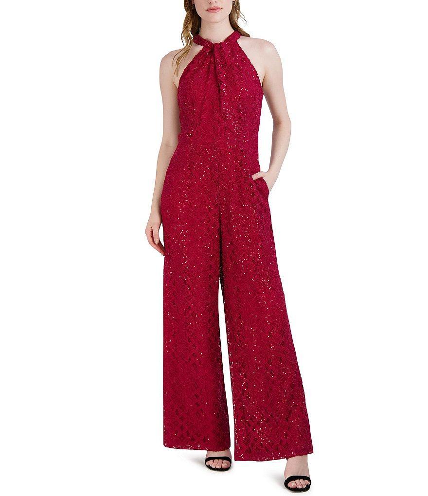 Julia Jordan Lace Sequin Halter Neck Sleeveless Jumpsuit Product Image