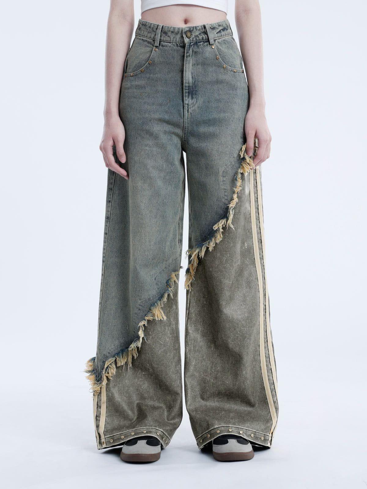 Aelfric Eden Vintage Distressed Leather Patchwork Jeans Product Image