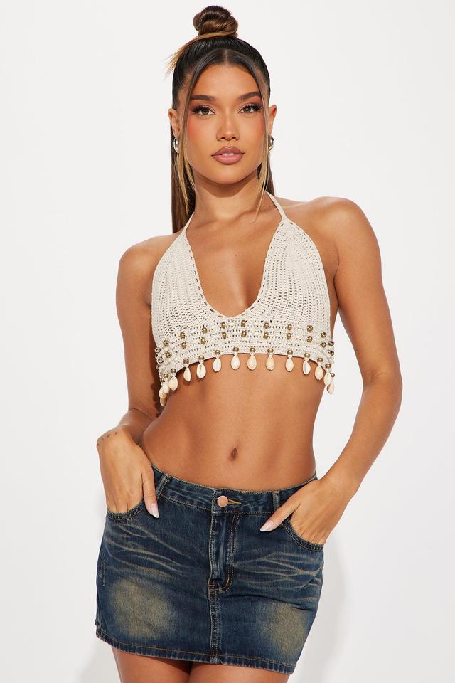 Ocean Treasure Embellished Crochet Top - Taupe Product Image