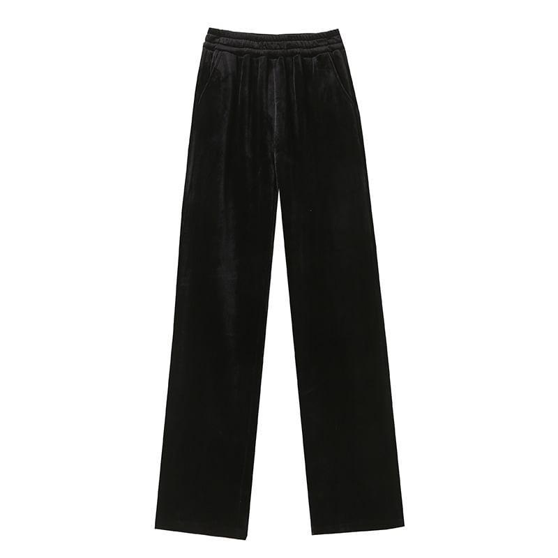 High-Waist Plain Straight Leg Pants Product Image