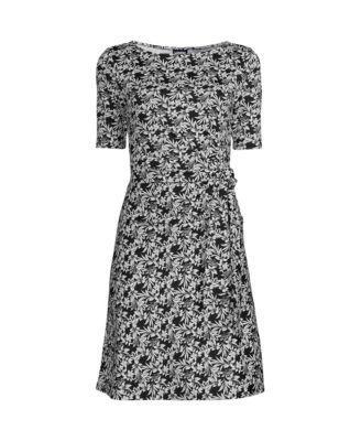 Lands End Womens Elbow Sleeve Tie Waist Dress - Black Product Image