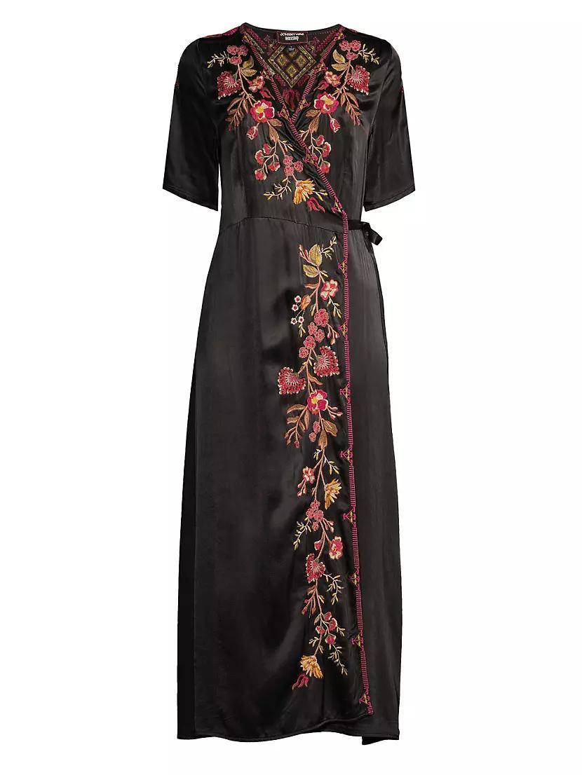 Womens Lilith Embroidered Wrap Midi-Dress Product Image