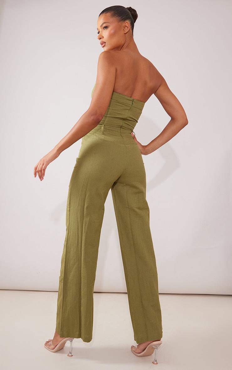 Khaki Linen Look Bandeau Tailored Jumpsuit Product Image