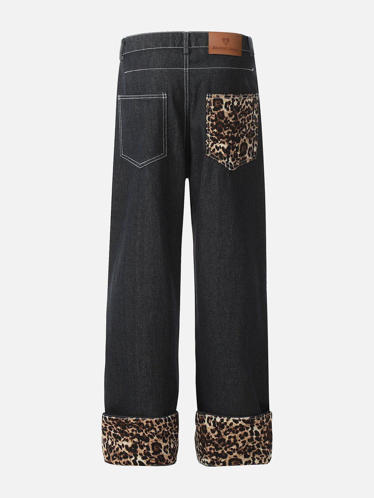 Aelfric Eden Patchwork Leopard Print Jeans Product Image