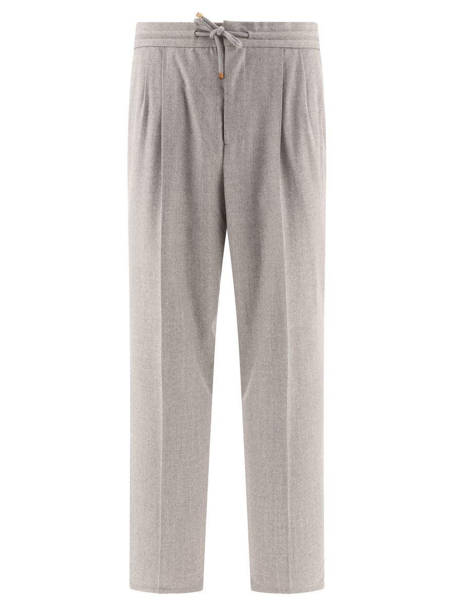 BRUNELLO CUCINELLI With Drawstring And Double Pleats Trousers Grey Product Image