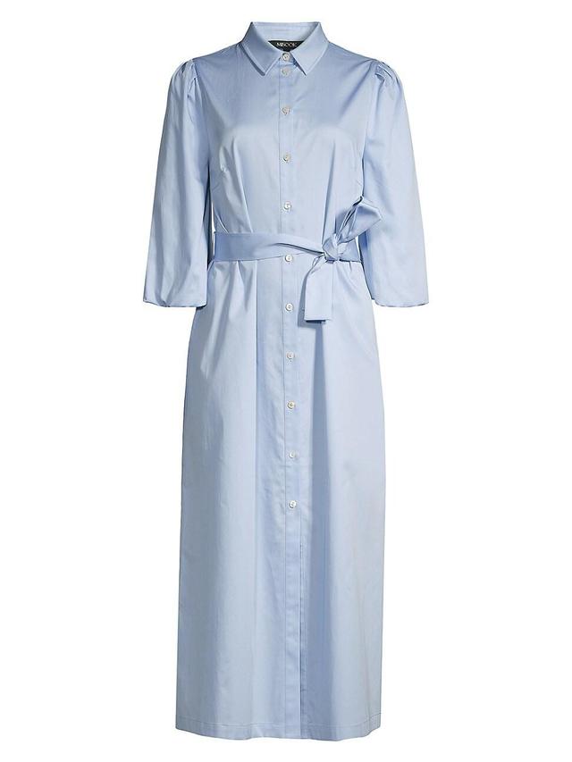 Puff-Sleeve Belted Midi Shirtdress Product Image