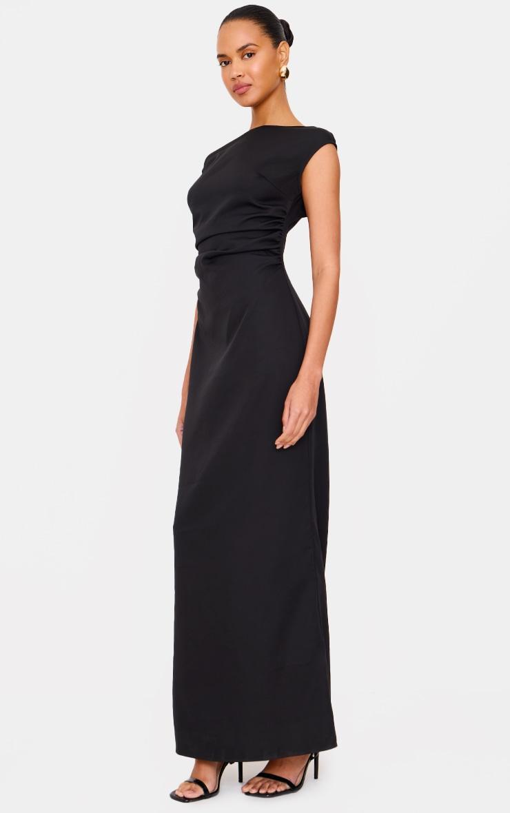 Black Cap Sleeve Ruched Maxi Dress Product Image