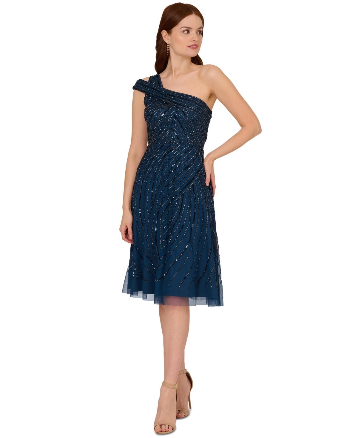 Adrianna Papell Womens Beaded One-Shoulder Dress Product Image