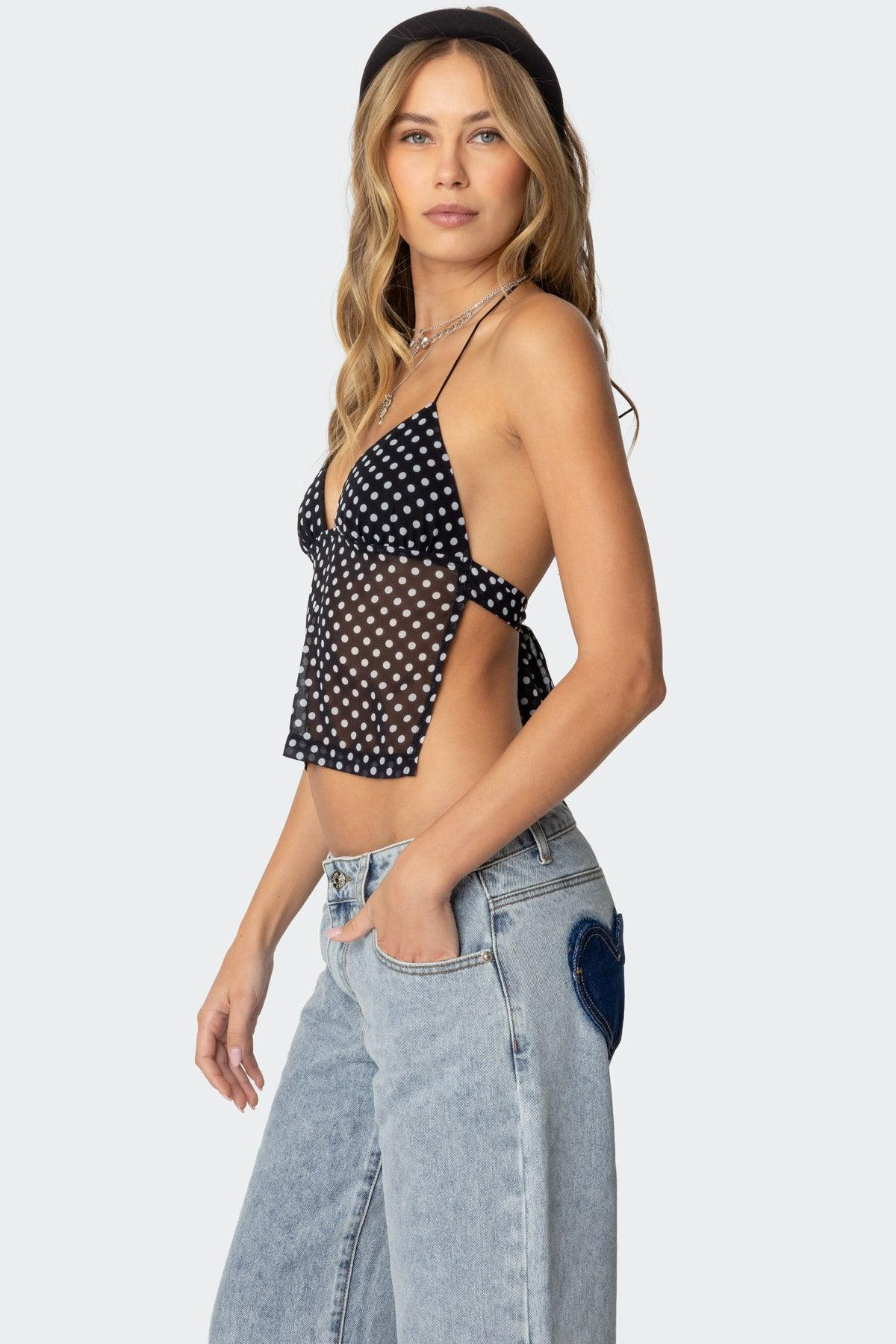 Polka Dot Backless Chiffon Top Product Image