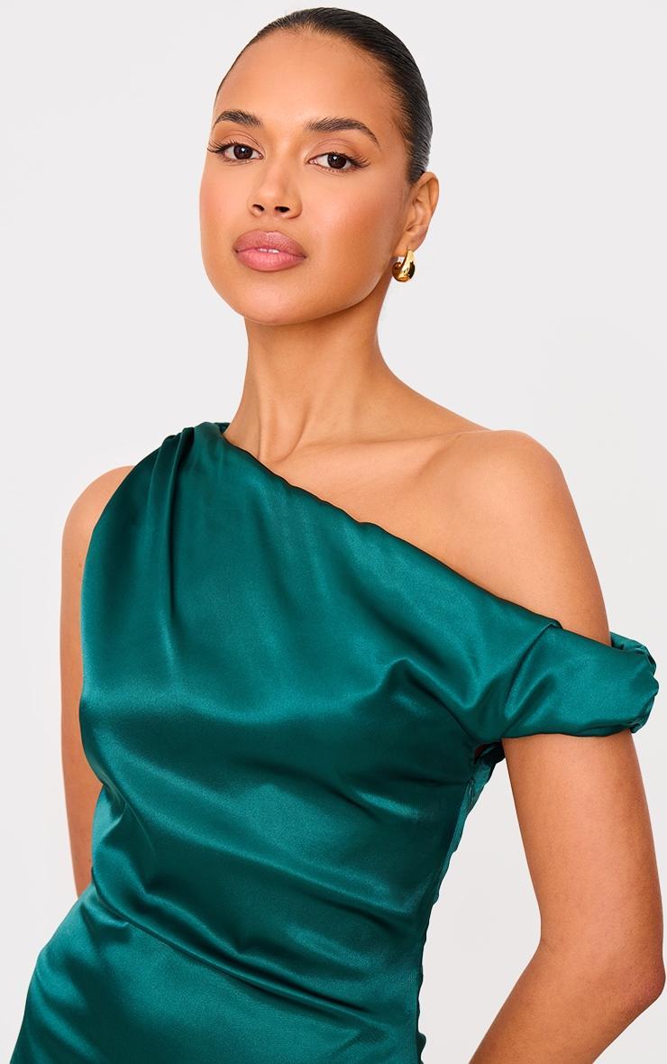 Emerald Green Satin Asymmetric Sleeveless Maxi Dress Product Image