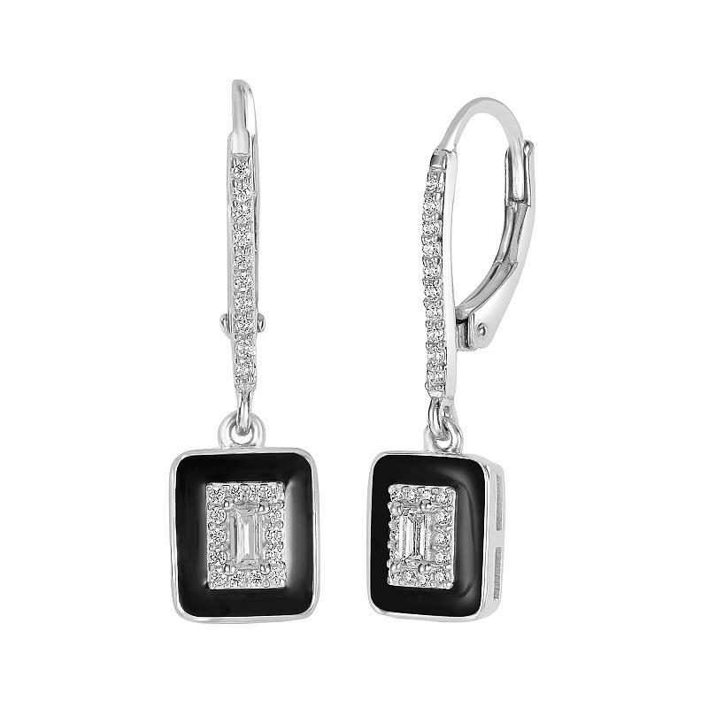 Judy Crowell Sterling Silver Black Enamel Square CZ Leverback Earrings, Womens Product Image