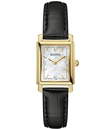 Bulova Womens Classic Sutton Diamond Accent Black Leather Strap Watch 21mm Product Image