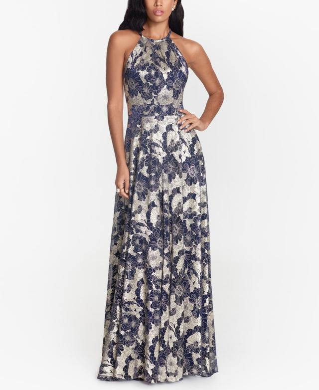 Betsy & Adam Petite Floral Halter-Neck Gown Product Image