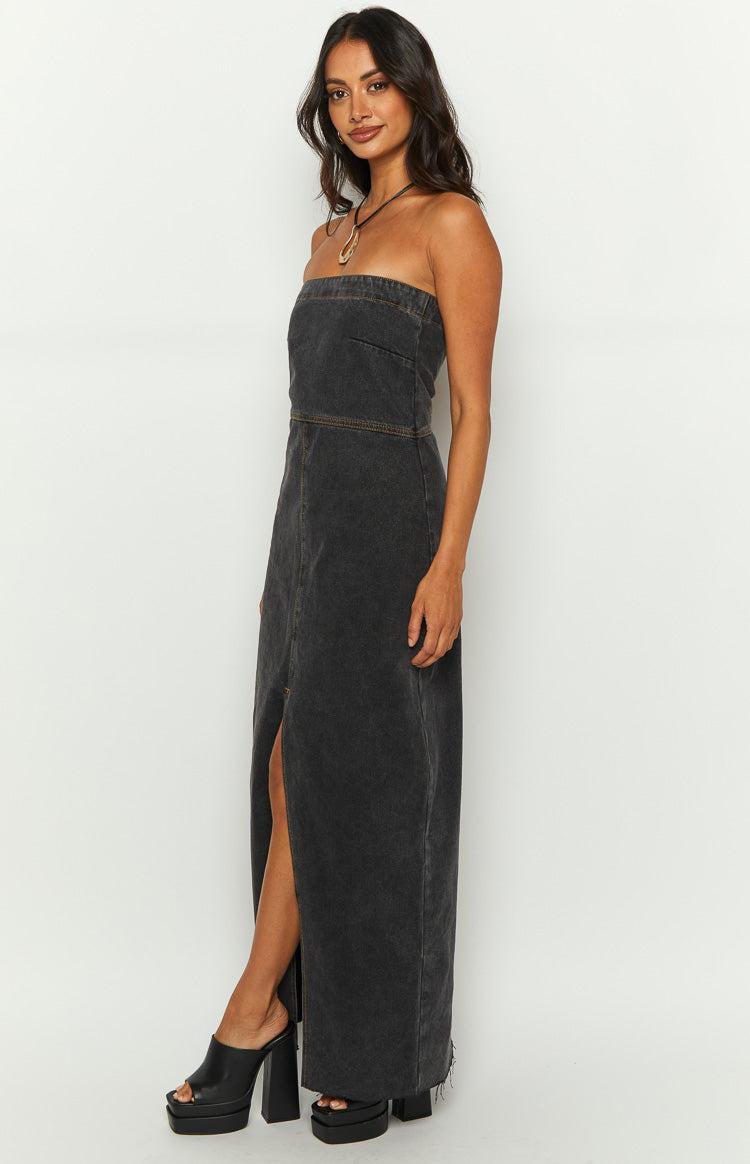 Romey Black Denim Strapless Maxi Dress Product Image