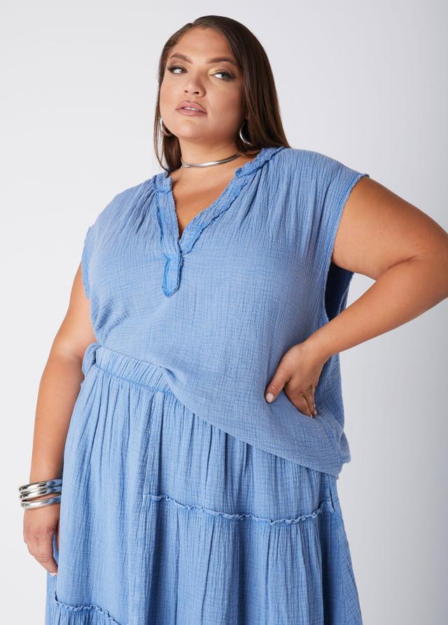 Plus Size Frayed Cotton Gauze Top Ashley Stewart Product Image