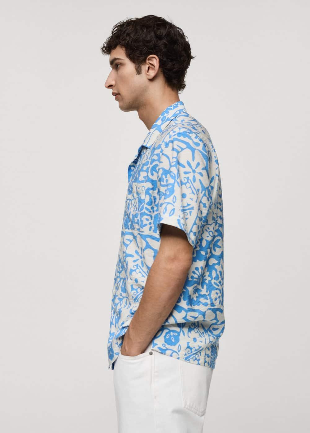 MANGO MAN - Printed fluid regular fit shirt sky blueMen Product Image