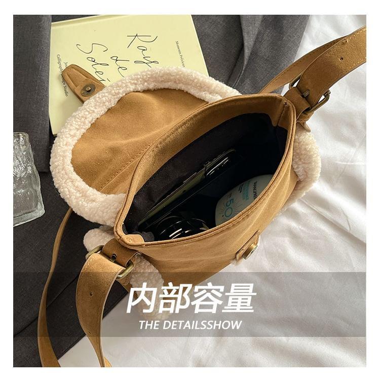 Contrast Fleece Trim Buckled Flap Crossbody Bag Product Image